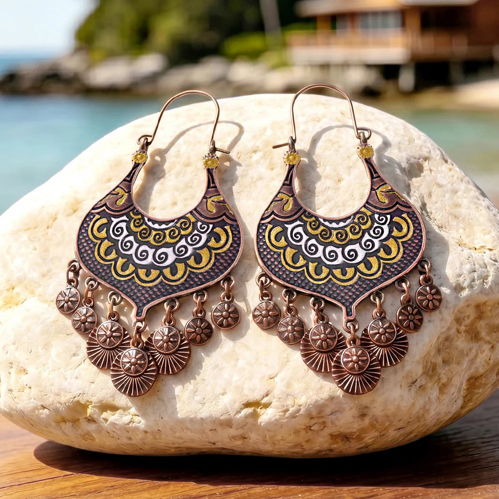 011 - Bohemian Painted Charmed Drop Earrings