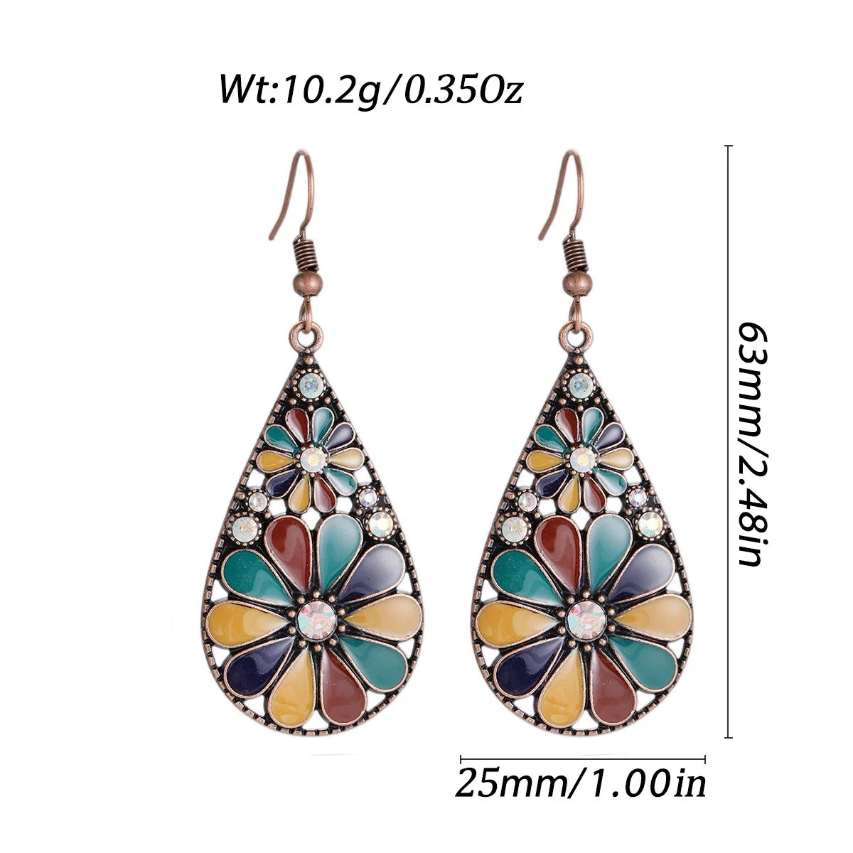011 - Vintage Bohemian Flowers Water & Oil Drop Earrings