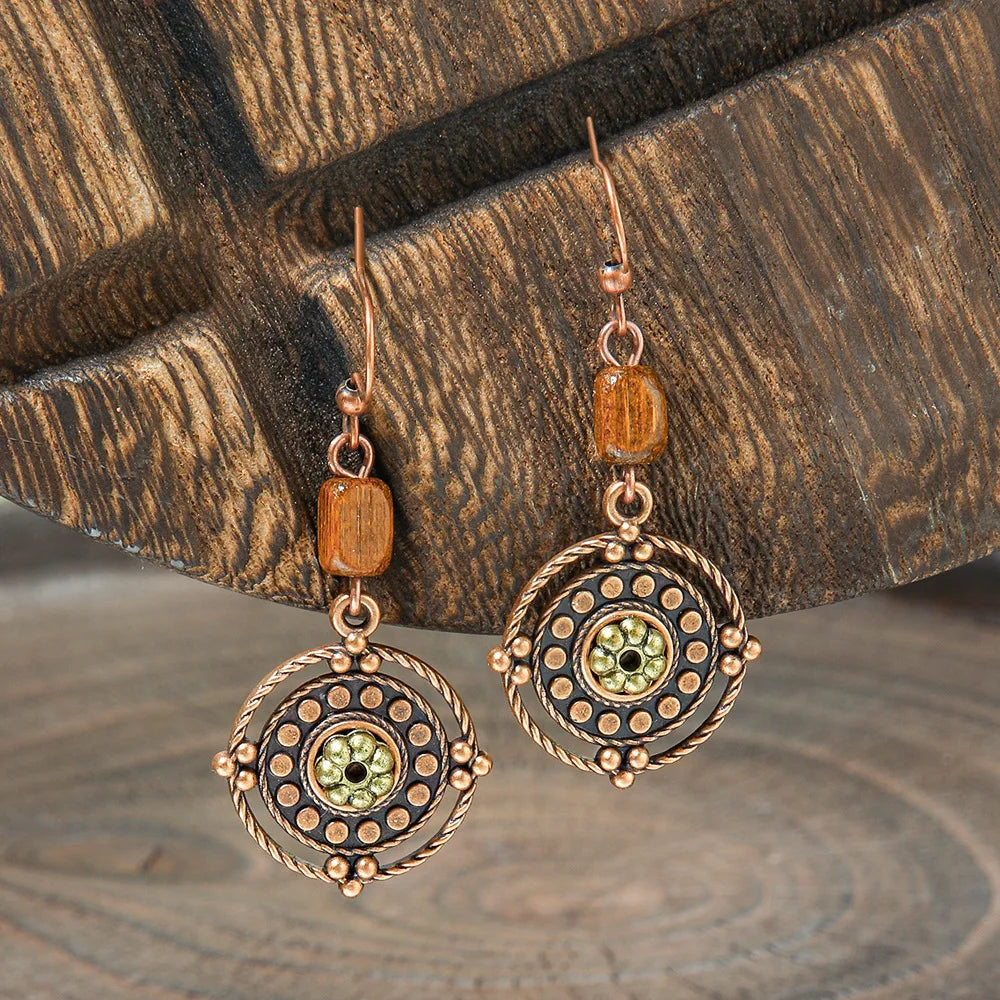 011 - Wooden Bohemian Drop Charm Earrings