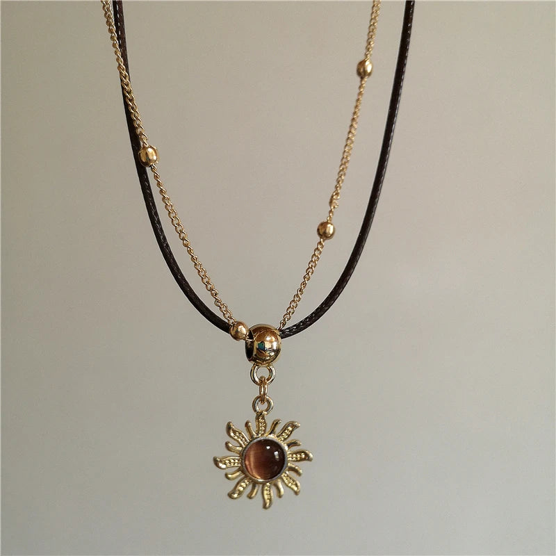 011 - Tiger's Eye Sun Multi-Layered Pendant Necklace