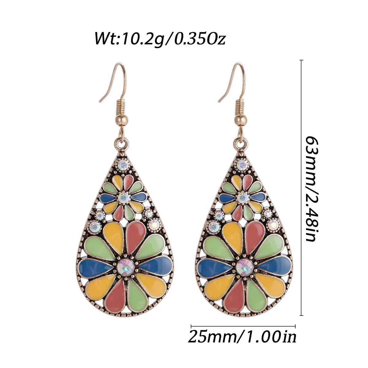 011 - Vintage Bohemian Flowers Water & Oil Drop Earrings