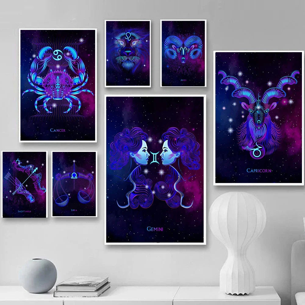 002 - Neon Zodiac Canvas Print Wall Art