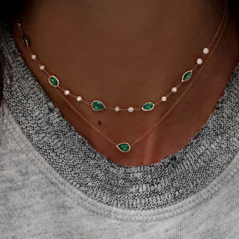 Vintage boho layered multi element crystal necklace