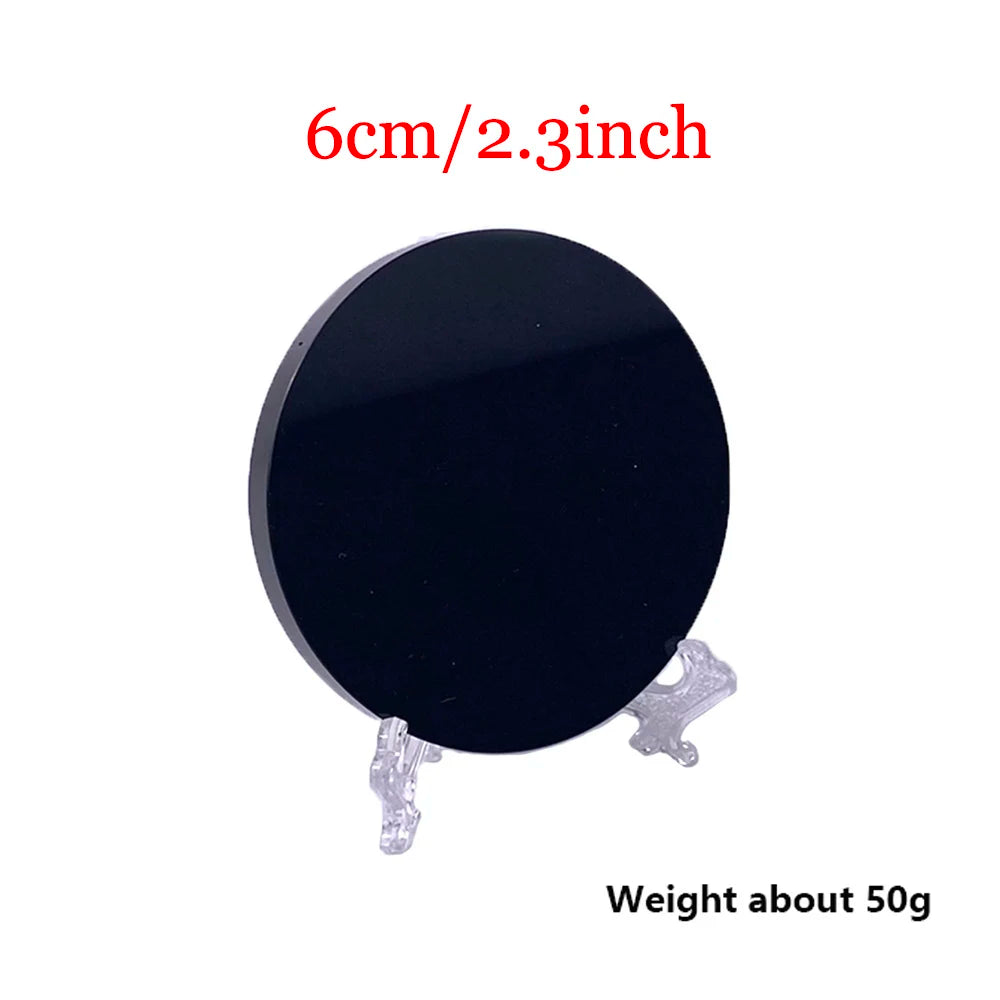 002 -  High Quality Natural Black Obsidian Scrying Mirror Mirror w/ Stand