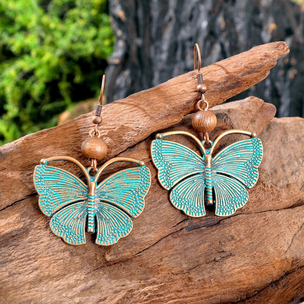011 - Vintage Verdigris Boho Butterfly Necklace & Earrings Set