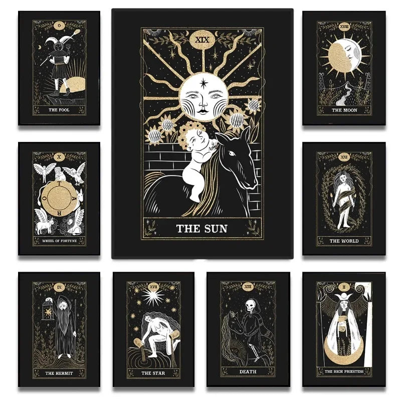 009 - Black Gold Psychedelic Major Arcana Canvas Print Wall art