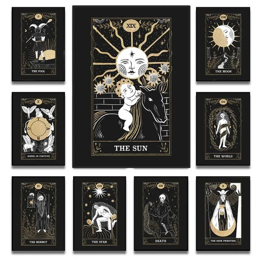 009 - Black & Gold Psychedelic Major Arcana Canvas Print Wall art