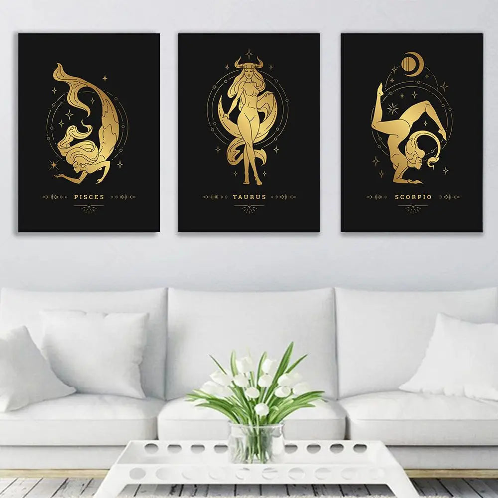 012 - Retro 12 Zodiac Canvas Print Wall Art