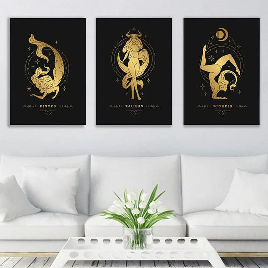 012 - Retro 12 Zodiac Canvas Print Wall Art