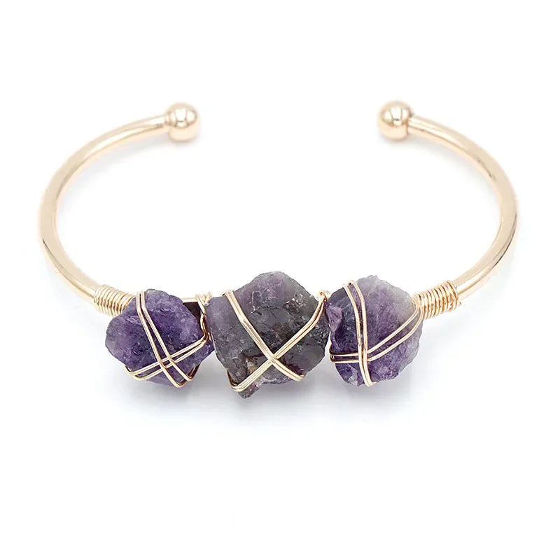012 - Natural Crystal Stone Cuff Bangle Bracelets