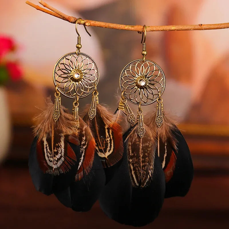 011 - Bohemian Vintage Leaf Feather Earrings