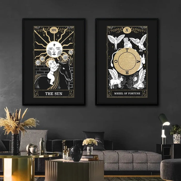 Black and gold psychedelic Major Arcana tarot canvas wall art
