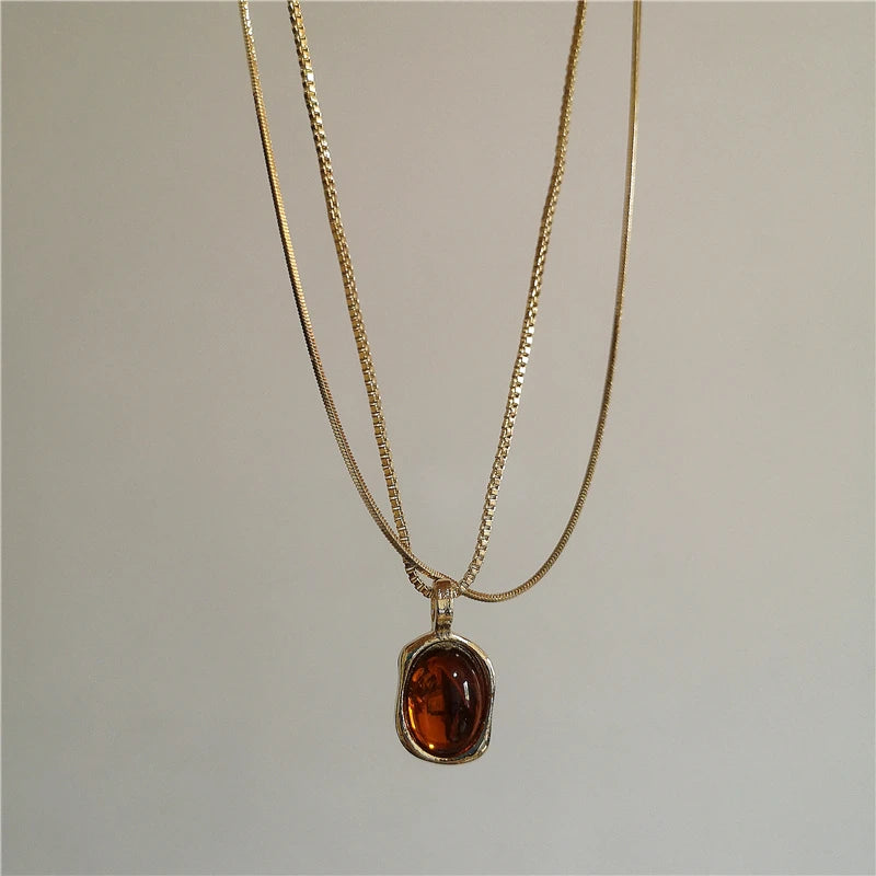 011 - Tiger's Eye Sun Multi-Layered Pendant Necklace