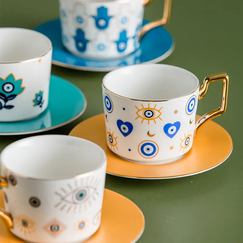 014 - Turkish Blue Evil Eye Coffee & Tea Saucer Set