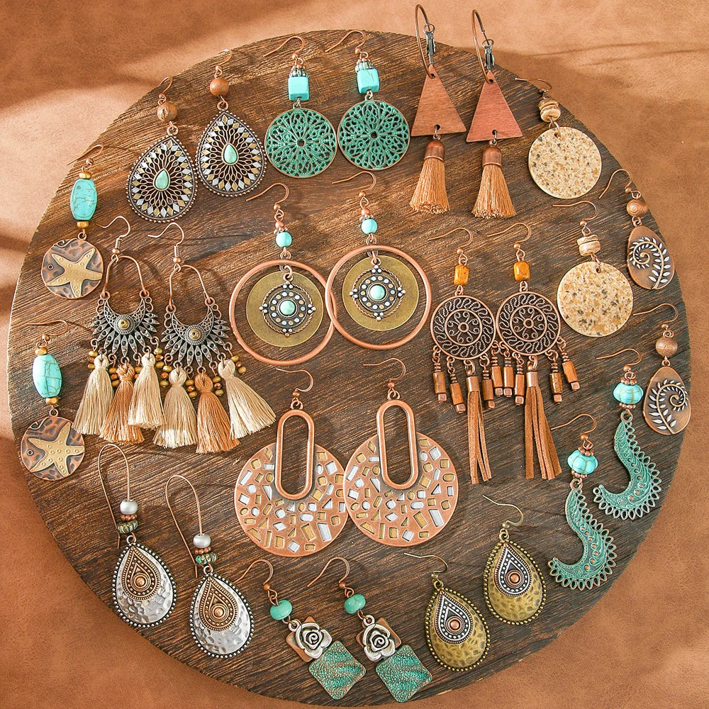 011 - Vintage Bohemian Dangle Charm Earrings