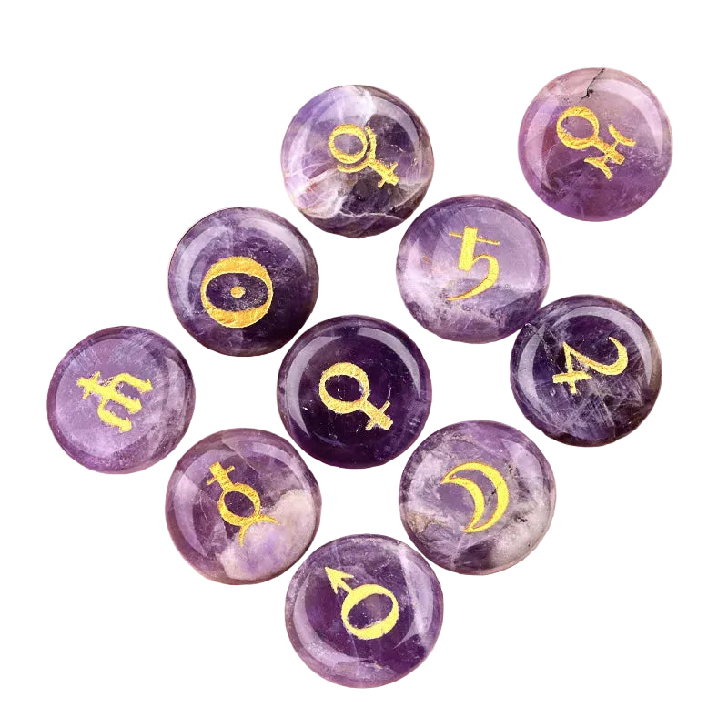 Natural crystal rune divination stone set