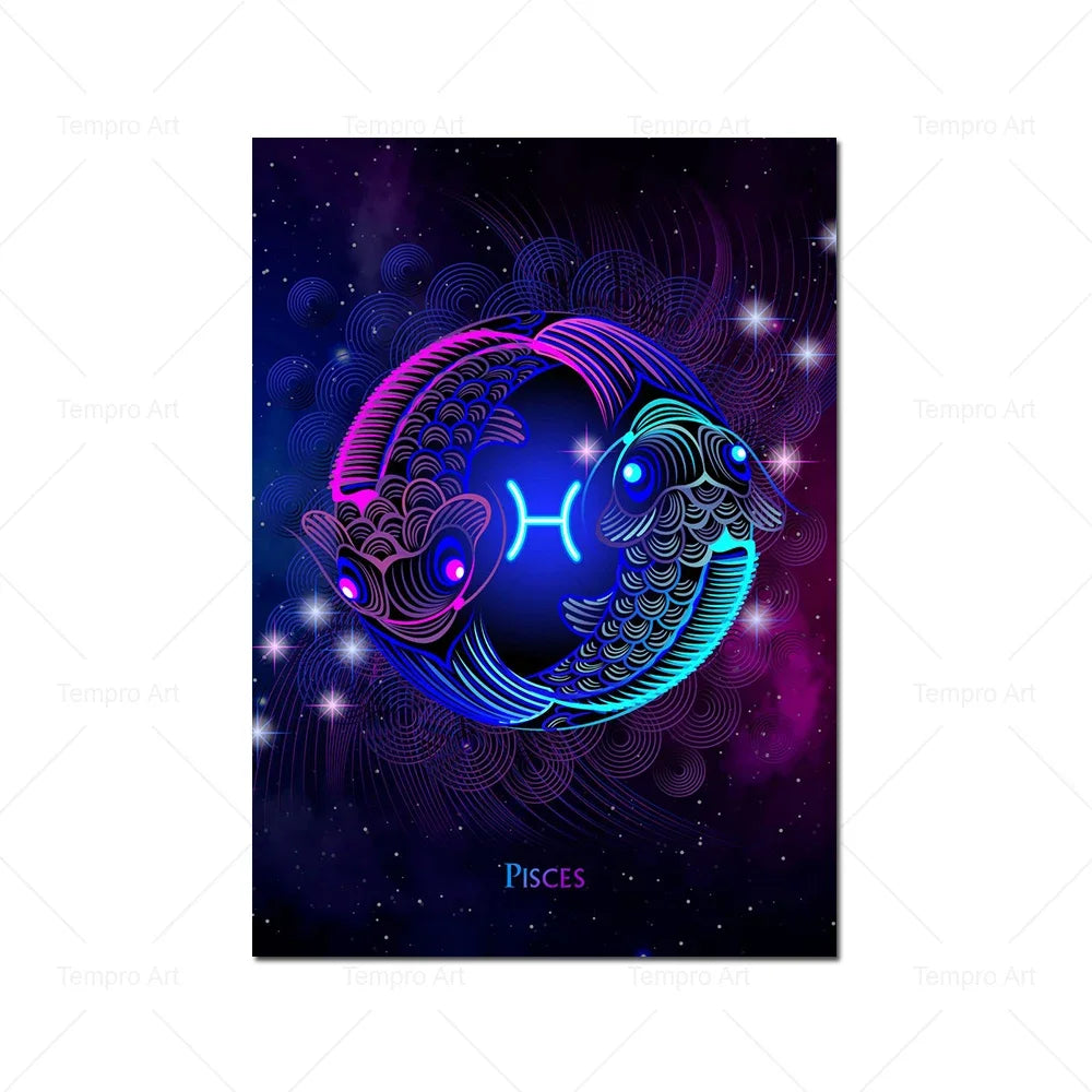002 - Neon Zodiac Canvas Print Wall Art