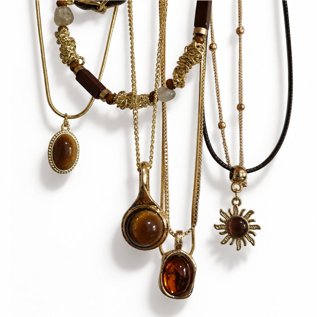 011 - Tiger's Eye Sun Multi-Layered Pendant Necklace