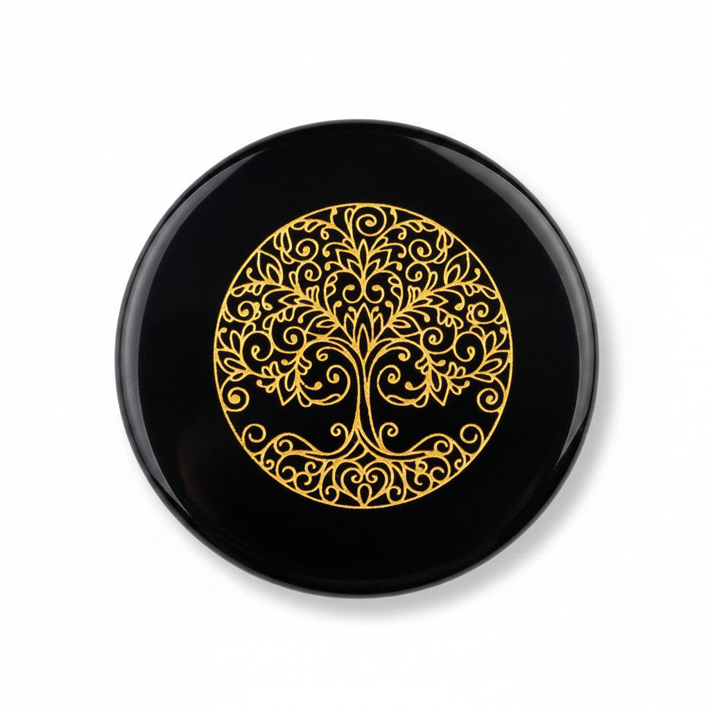002 - Wiccan Engraved Obsidian Palm Stone for Healing