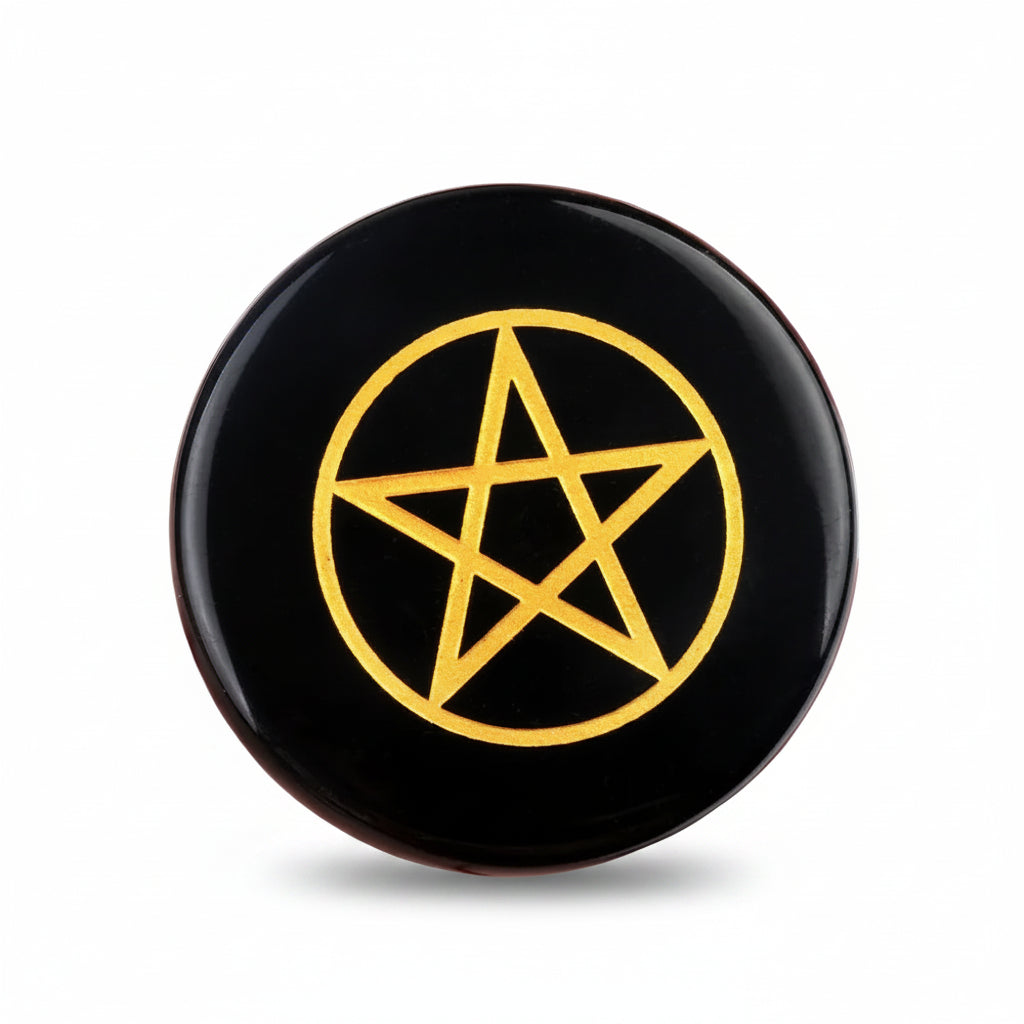 002 - Wiccan Engraved Obsidian Palm Stone for Healing