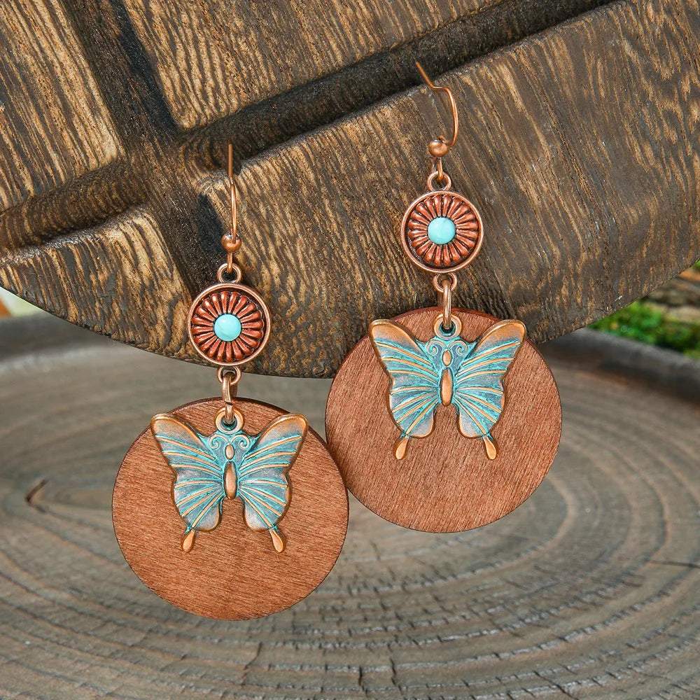 011 - Wooden Bohemian Drop Charm Earrings