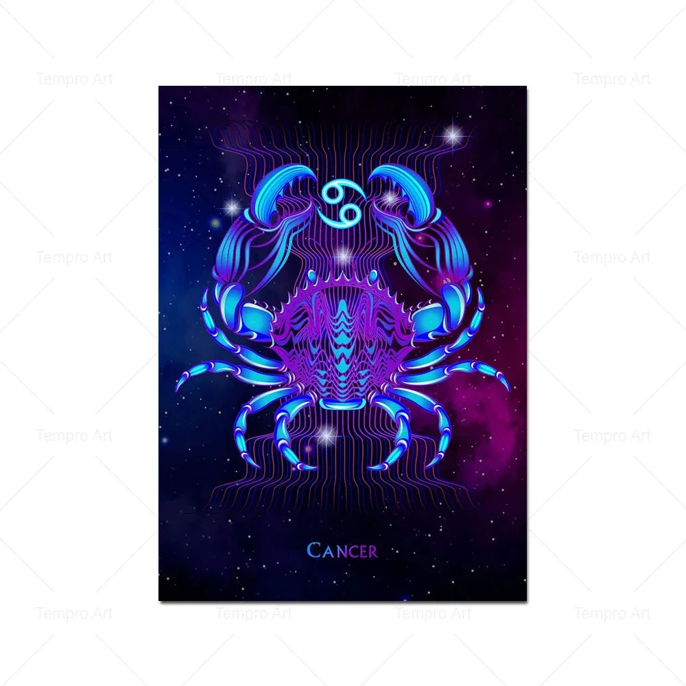 002 - Neon Zodiac Canvas Print Wall Art