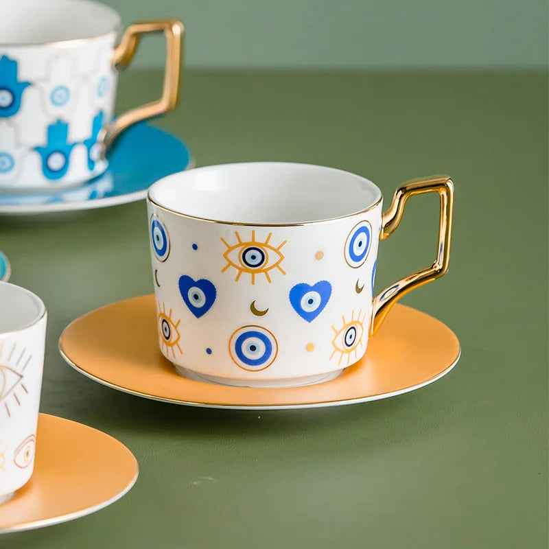 014 - Turkish Blue Evil Eye Coffee & Tea Saucer Set