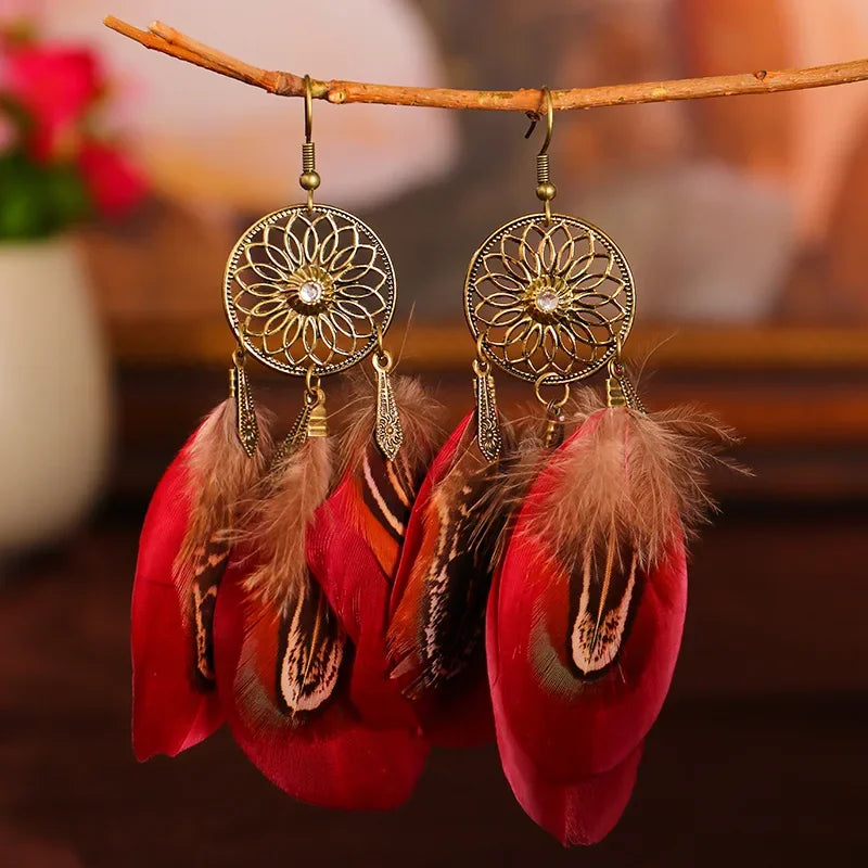 011 - Bohemian Vintage Leaf Feather Earrings