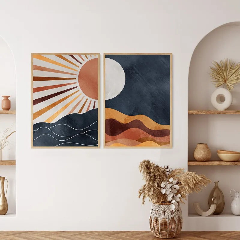 014 - Sun and Moon Boho Abstract Tapestry Wall Hanging