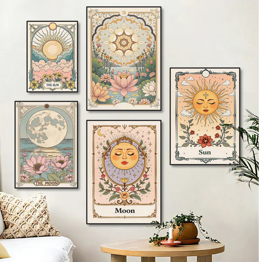 009 - Vintage Lotus Flower Tarot Canvas Wall Art