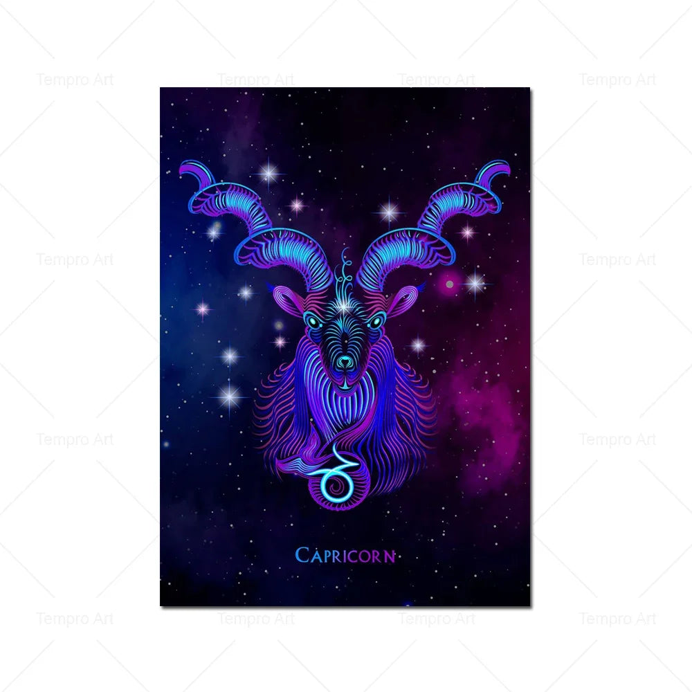 002 - Neon Zodiac Canvas Print Wall Art