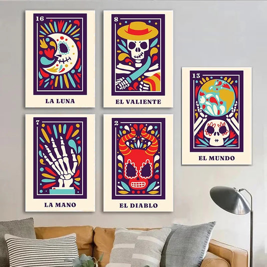 009 - Vintage Dia de los Muertos Tarot Canvas Wall Art