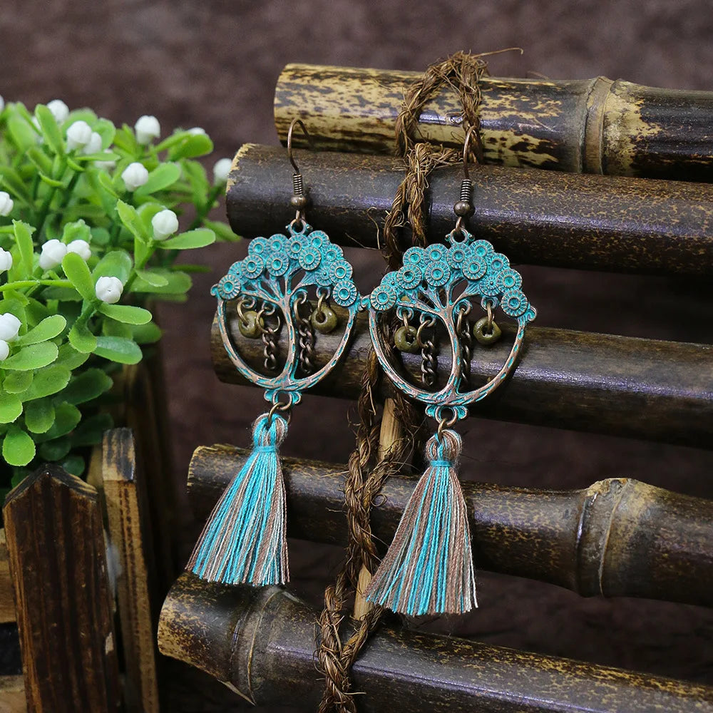 011 - Vintage Boho Verdigris Drop Earrings