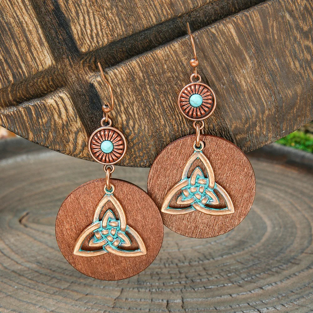 011 - Wooden Bohemian Drop Charm Earrings