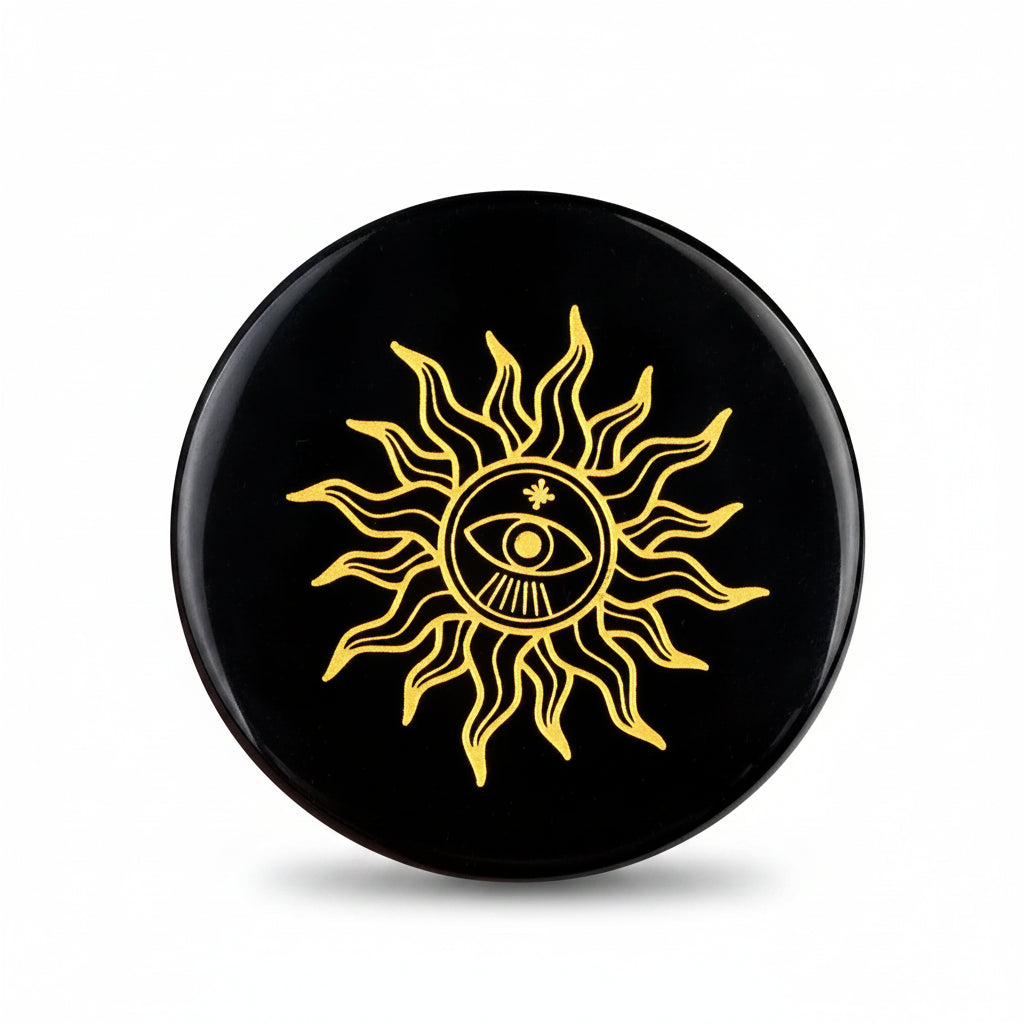 002 - Wiccan Engraved Obsidian Palm Stone for Healing