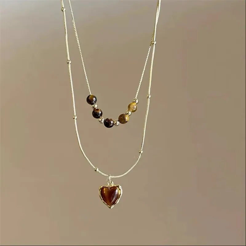 011 - Tiger's Eye Sun Multi-Layered Pendant Necklace