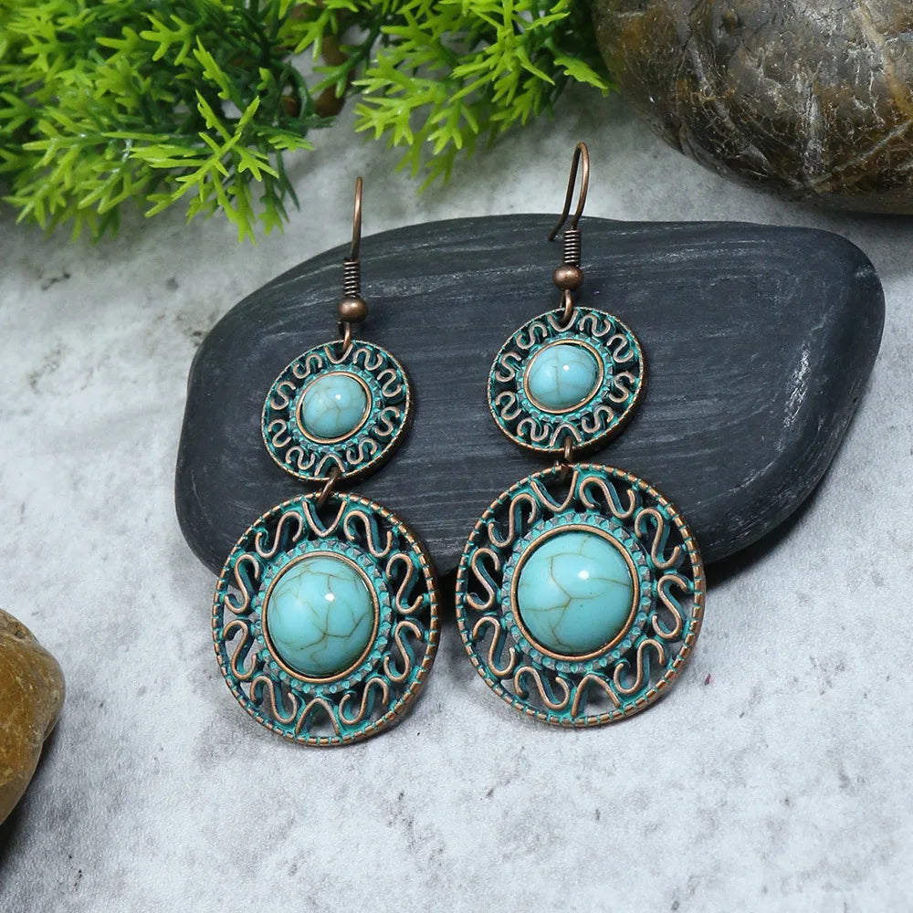 011 - Vintage Boho Verdigris Drop Earrings