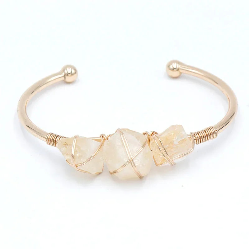 012 - Natural Crystal Stone Cuff Bangle Bracelets