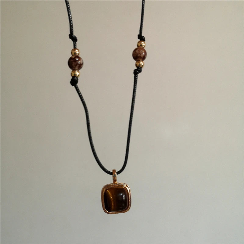 011 - Tiger's Eye Sun Multi-Layered Pendant Necklace