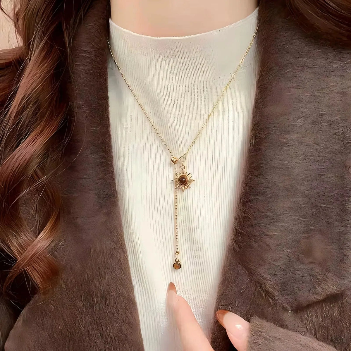 011 - Tiger's Eye Sun Multi-Layered Pendant Necklace
