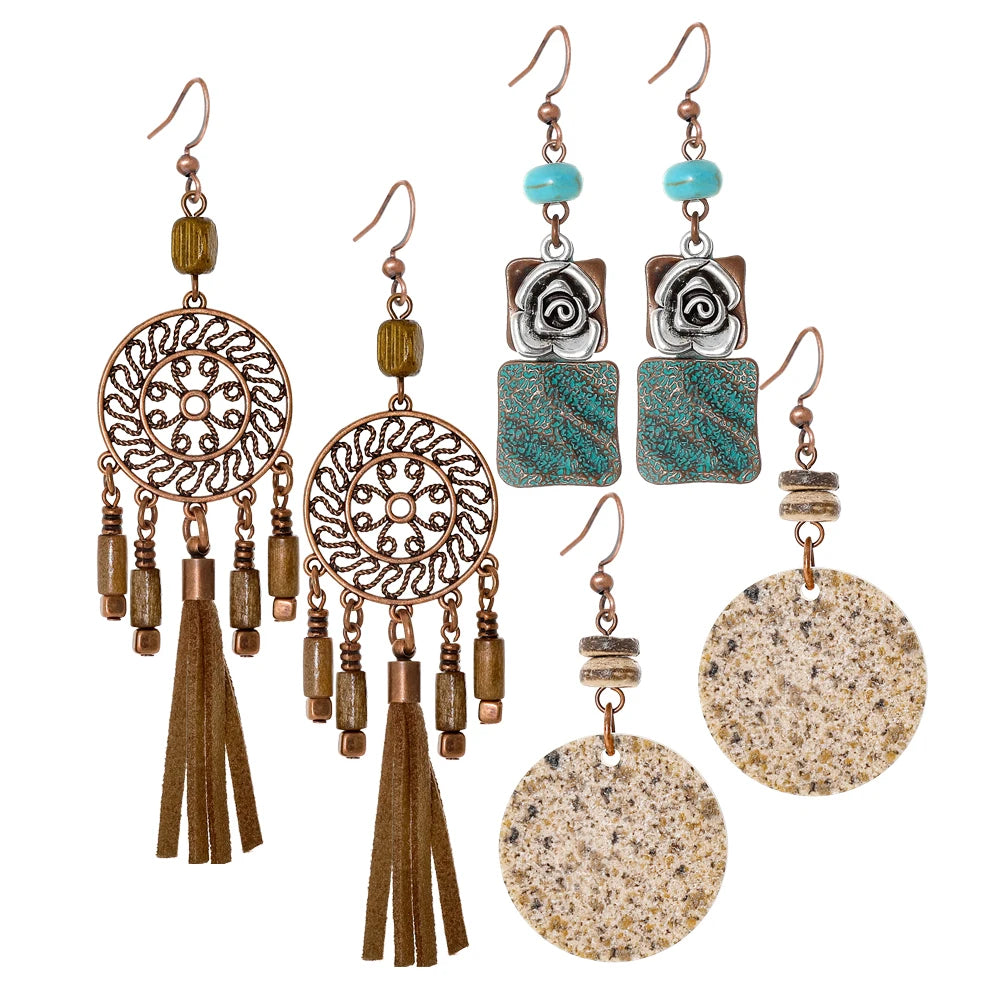 011 - Vintage Bohemian Dangle Charm Earrings