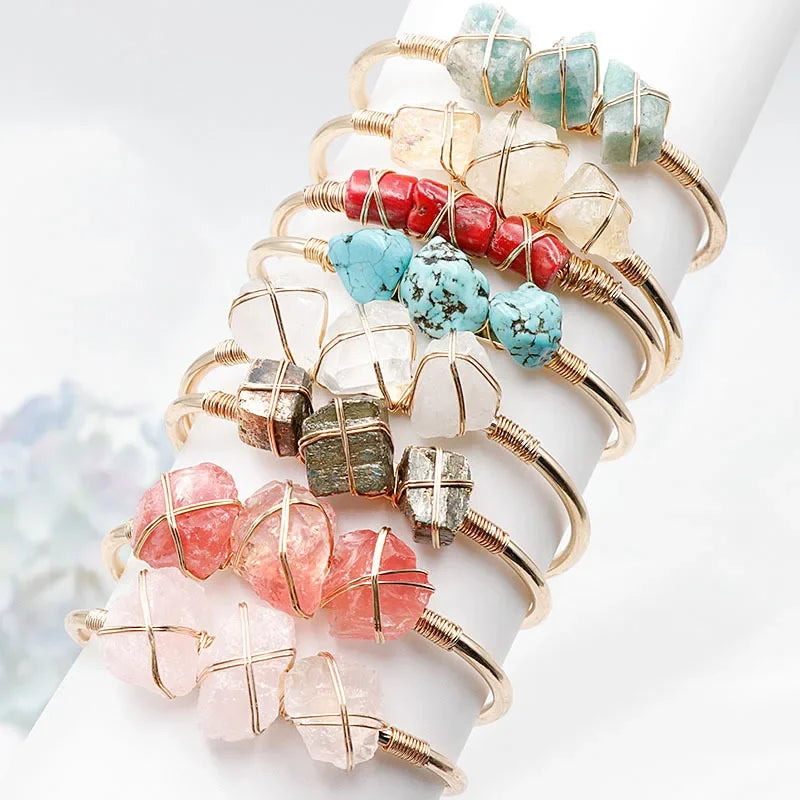 012 - Natural Crystal Stone Cuff Bangle Bracelets