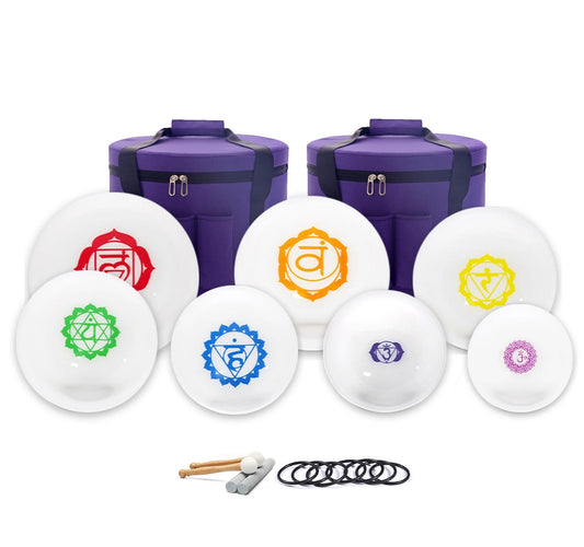 012 - 7 Chakra Crystal Quartz Singing Bowls Set For Channeling