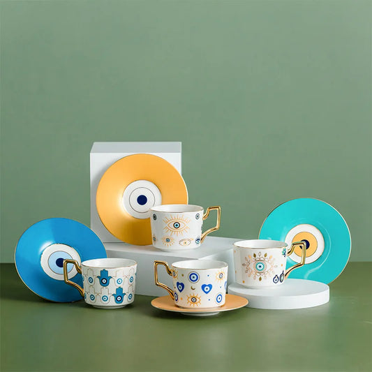 014 - Turkish Blue Evil Eye Coffee & Tea Saucer Set