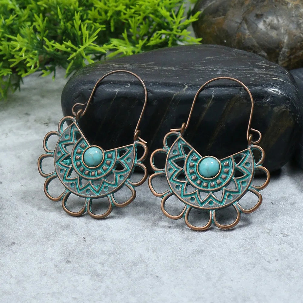 011 - Vintage Boho Verdigris Drop Earrings