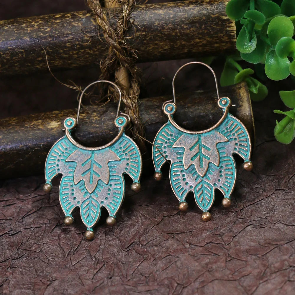 011 - Vintage Boho Verdigris Drop Earrings