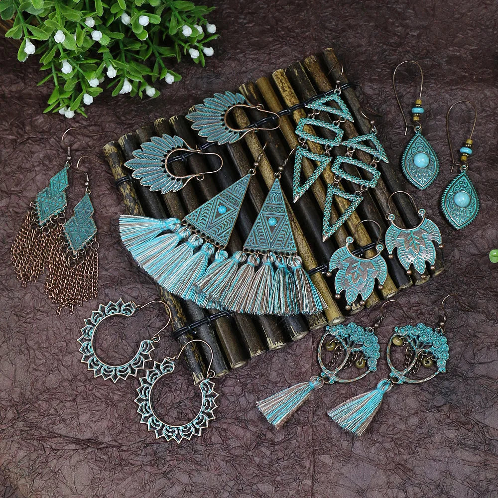 011 - Vintage Boho Verdigris Drop Earrings