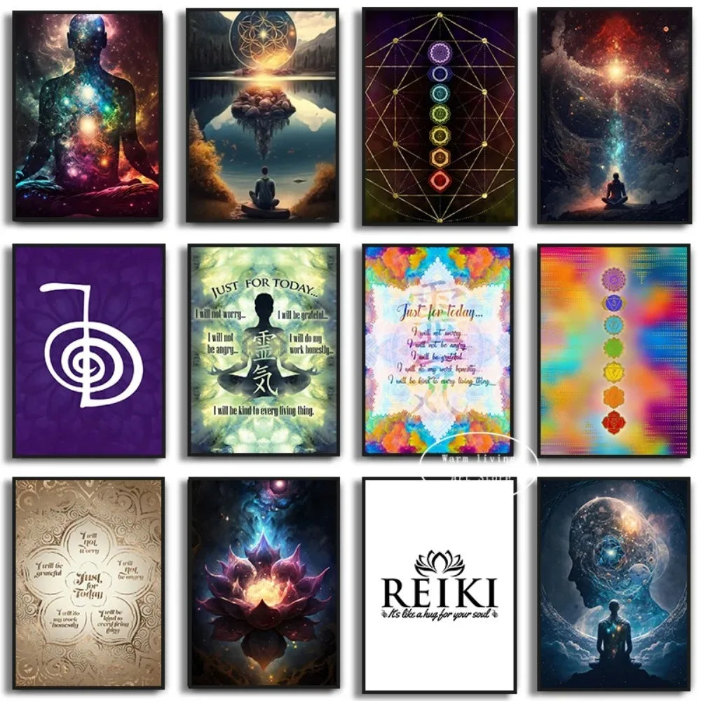 009 - Reiki Principles & Symbols Yoga Canvas Print Wall Art