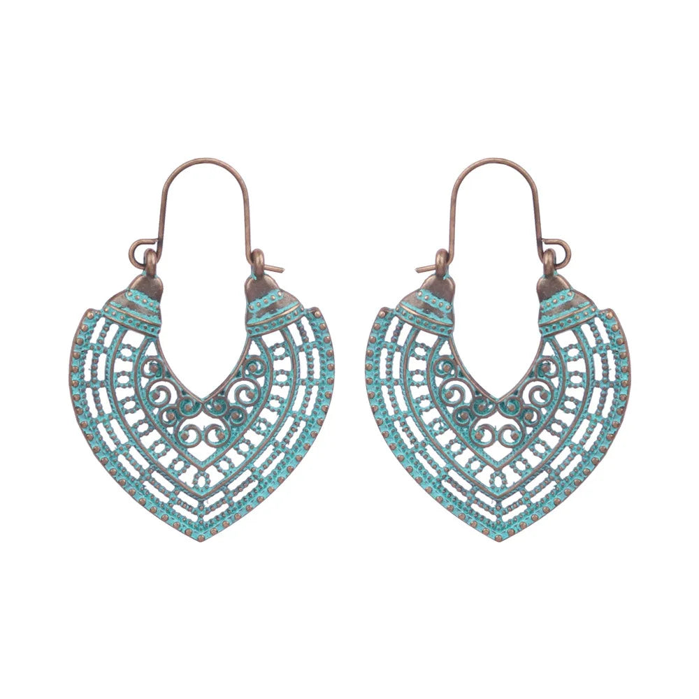 011 - Vintage Boho Verdigris Drop Earrings