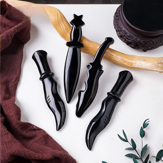 002 - Obsidian Quartz Crystal Hand Carved Altar Tool for Energy